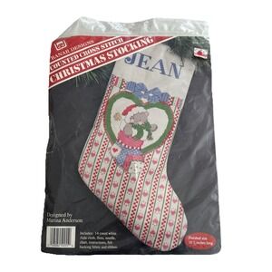New Banar‎ Designs Kitty Christmas Stocking "JEAN" Counted Cross Stitch Kit 16.5